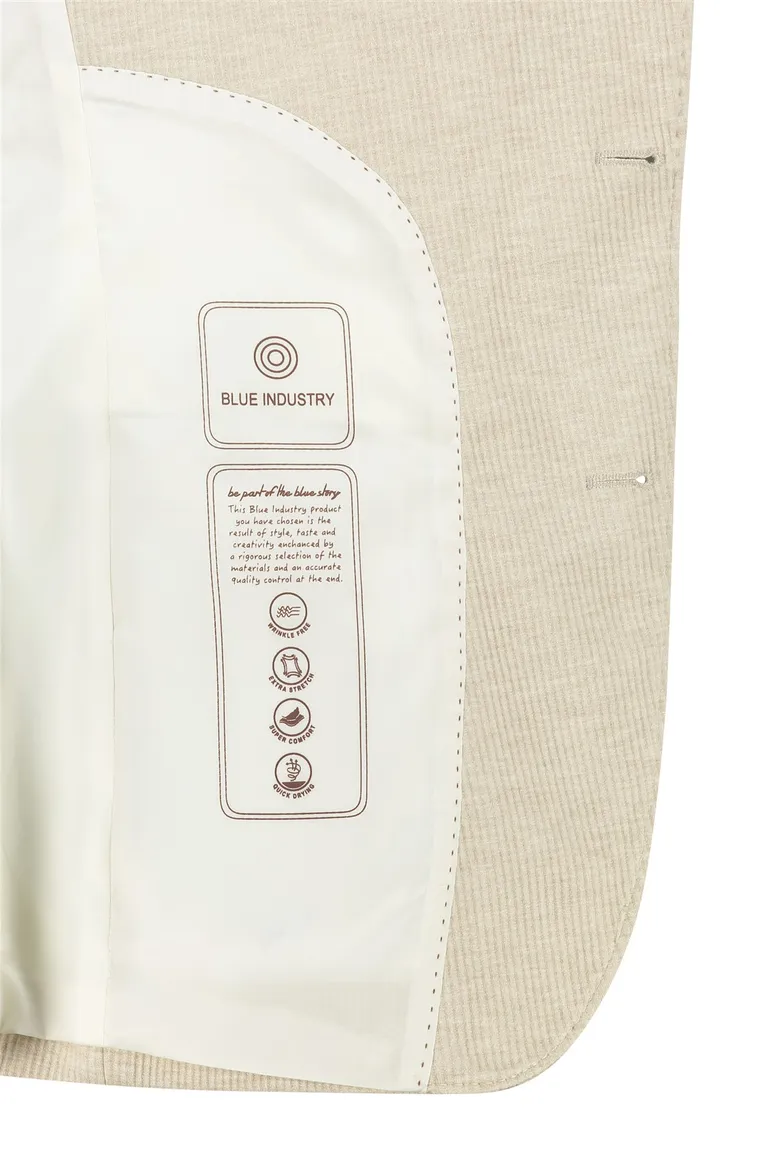 Blue industry colbert beige effen ribstof