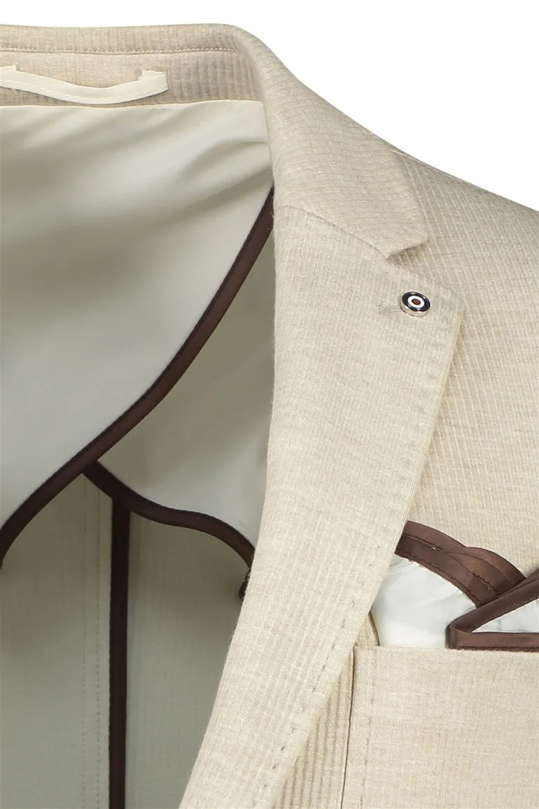 Blue industry colbert beige effen ribstof
