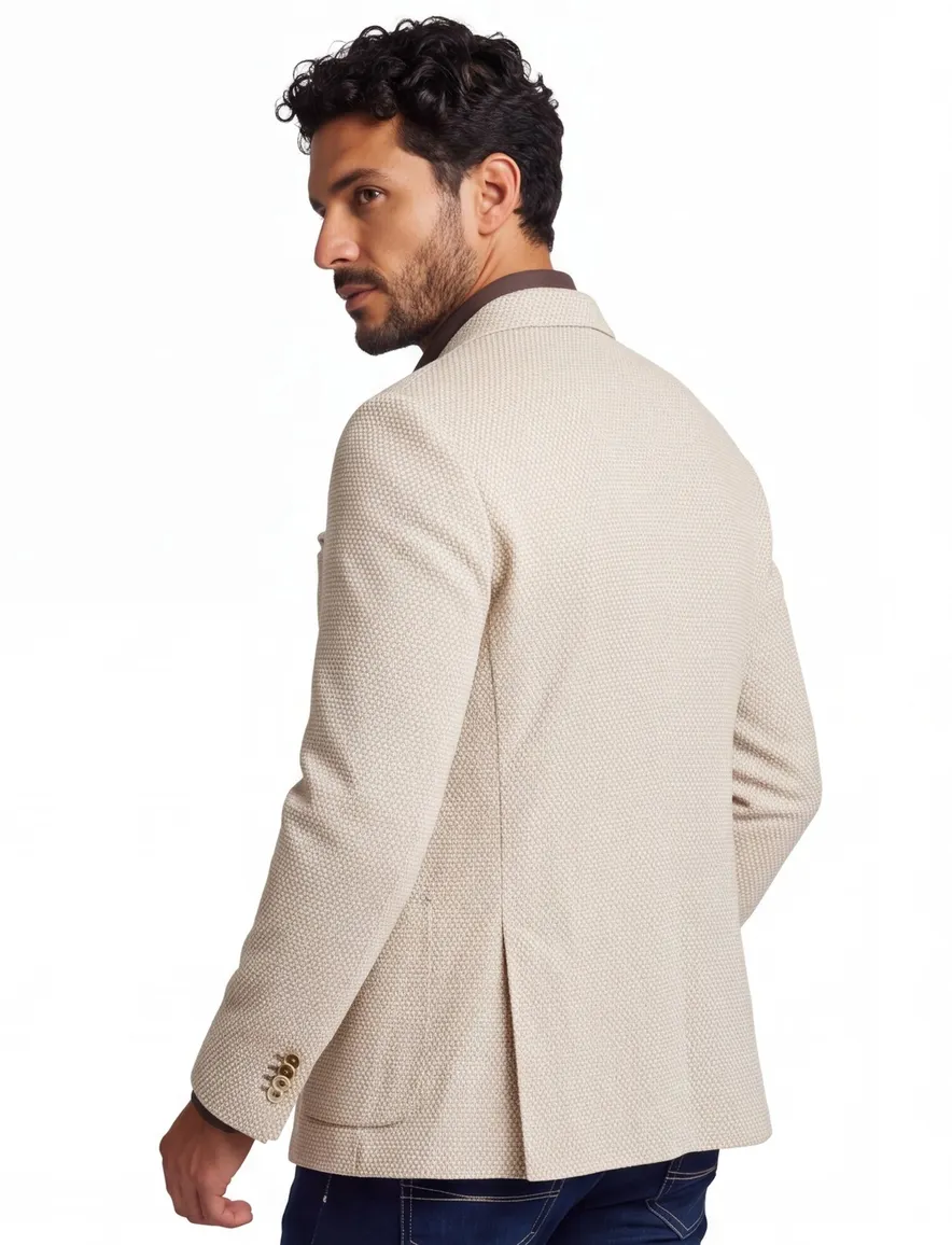 Blue industry colbert beige geprint slim fit
