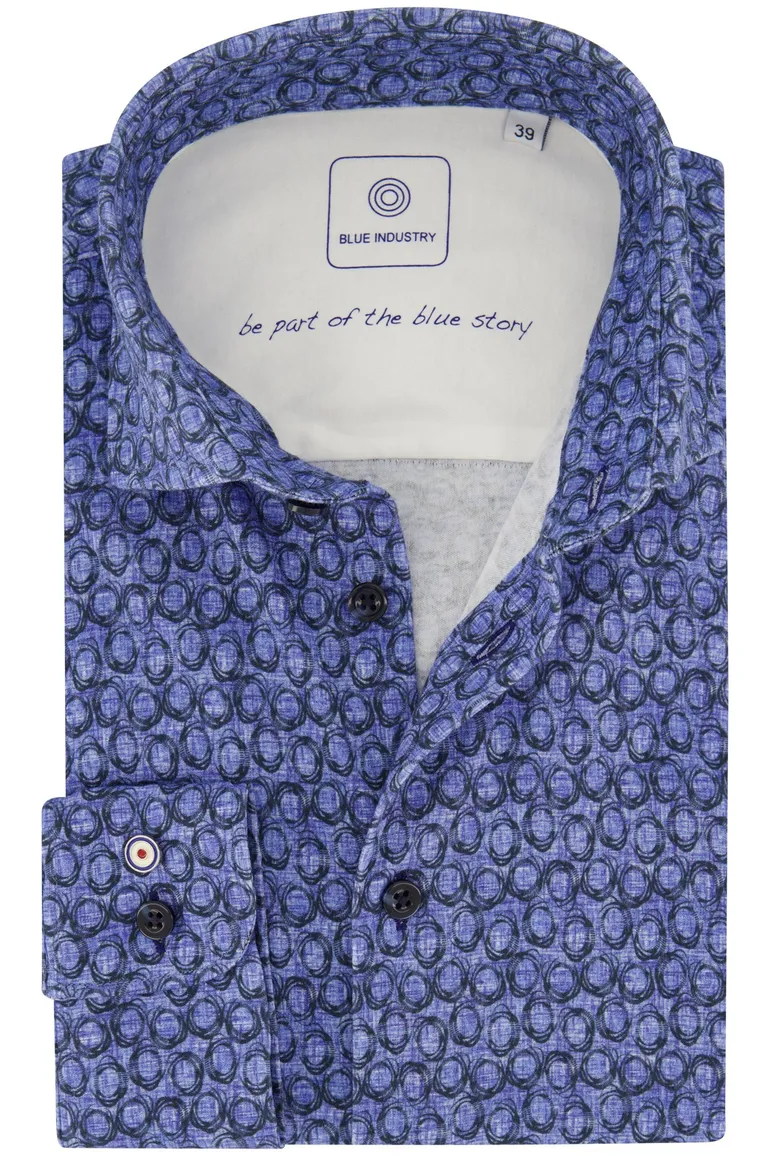 Blue industry casual overhemd blauw print
