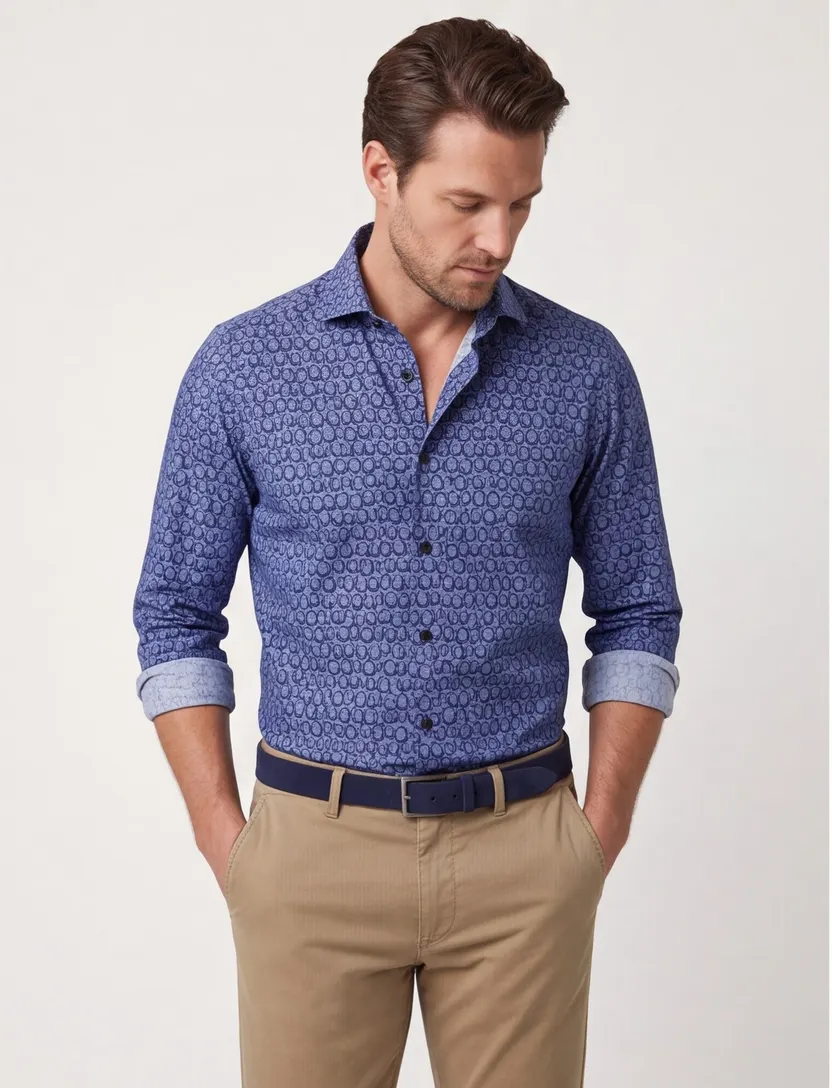 casual overhemd Blue industry blauw print