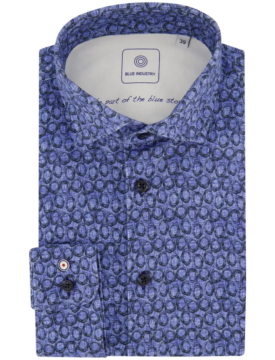 Blue industry casual overhemd blauw print