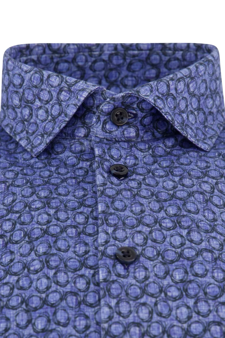 Blue industry casual overhemd blauw print