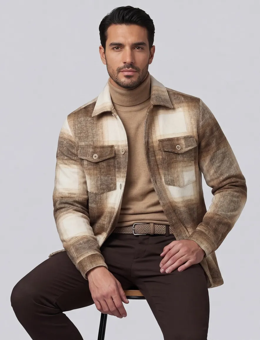 Blue Industry overshirt beige geruit dubbele borstzak
