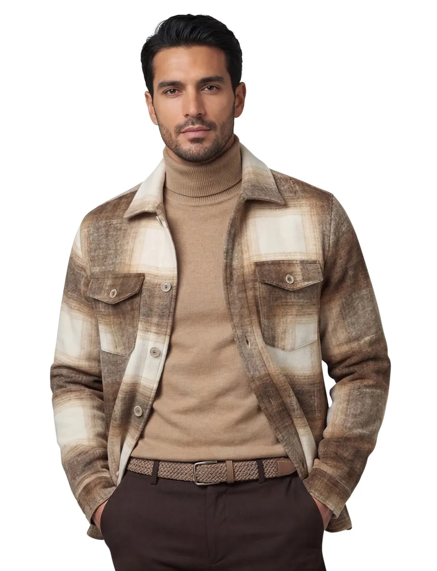 Blue Industry overshirt beige geruit dubbele borstzak