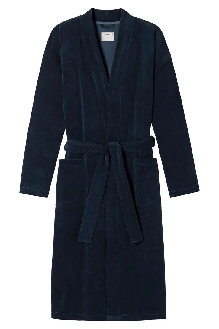 Schiesser badjas effen donkerblauw katoen