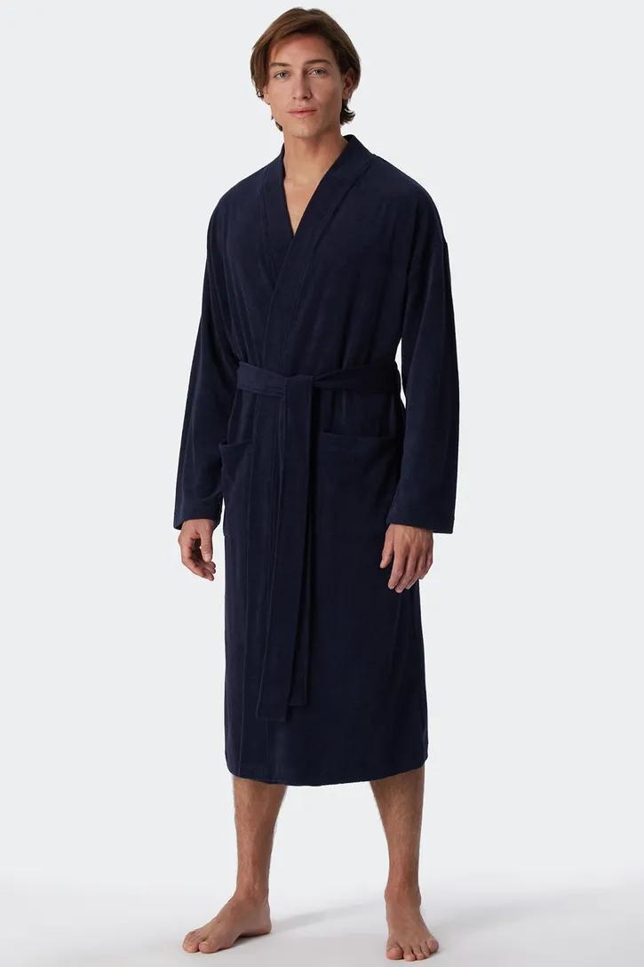 Schiesser badjas effen donkerblauw katoen