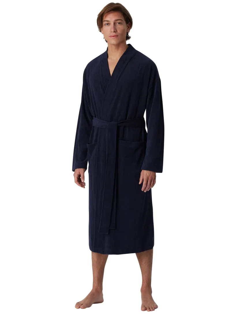 Schiesser badjas effen donkerblauw katoen