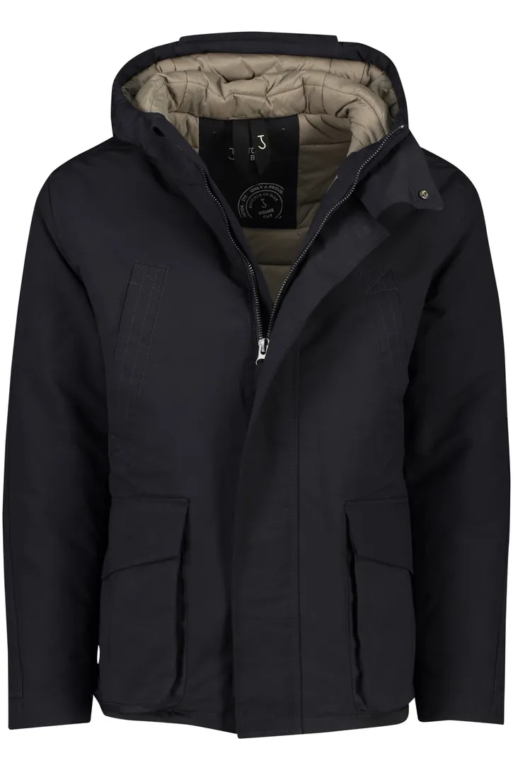 Butcher of Blue winterjas donkerblauw uni normale fit