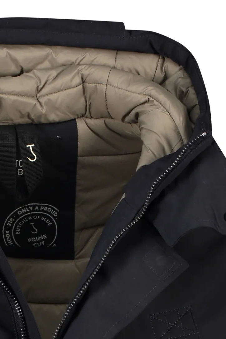 Butcher of Blue winterjas donkerblauw uni normale fit