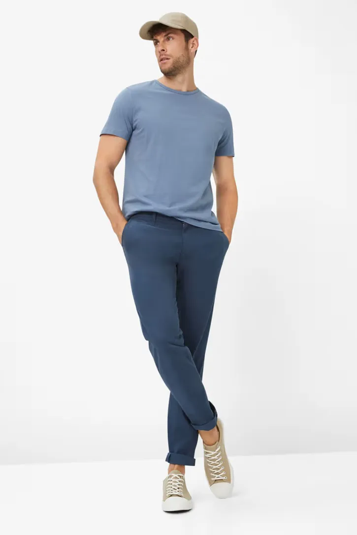 katoenen Brax pantalon effen donkerblauw normale fit