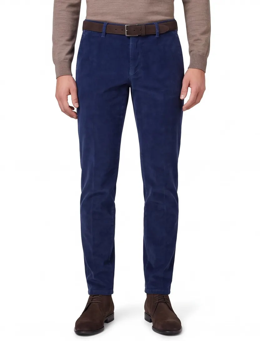 Brax Pantalon katoen blauw ribstof