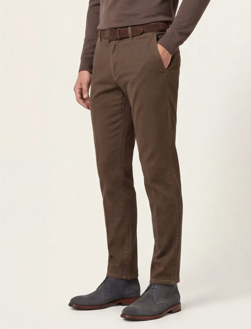 Brax chino Silvio Slim Fit katoen bruin textuur