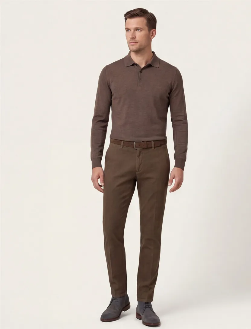 Brax chino Silvio Slim Fit katoen bruin textuur