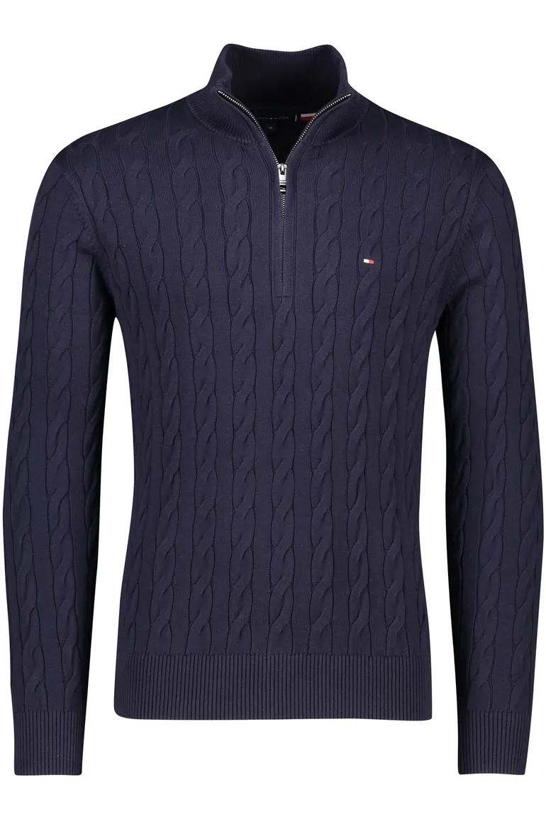 trui Tommy Hilfiger donkerblauw effen katoen half zip