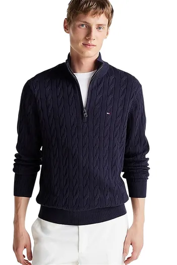 Tommy Hilfiger Tommy Hilfiger trui donkerblauw effen katoen half zip rits