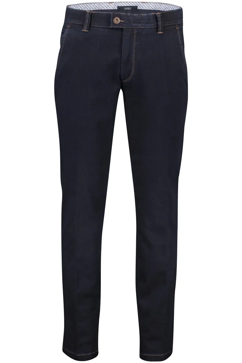 katoenen Eurex broek effen donkerblauw normale fit