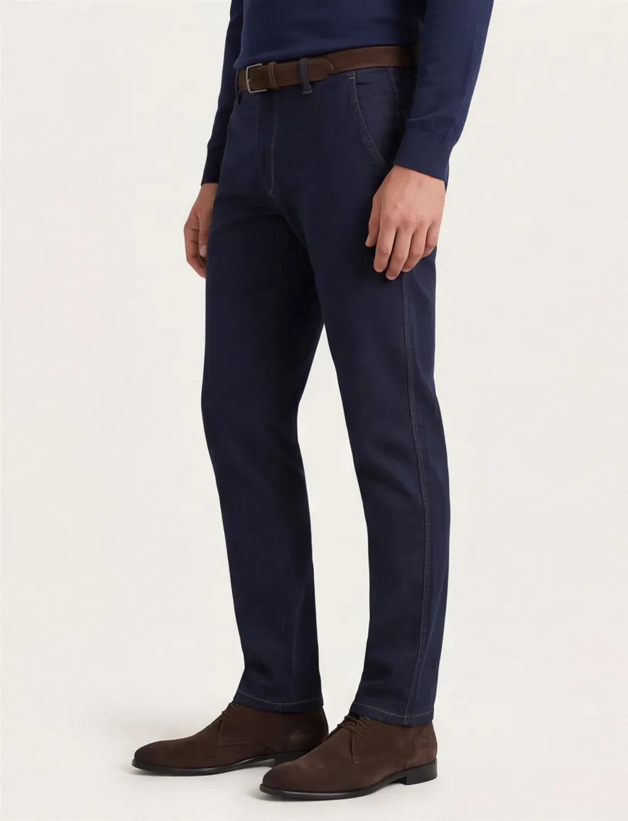 katoenen Eurex broek effen donkerblauw normale fit