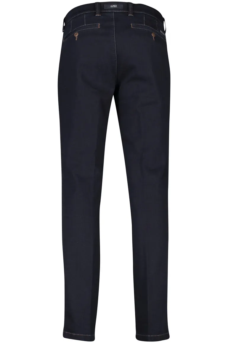 katoenen Eurex broek effen donkerblauw normale fit