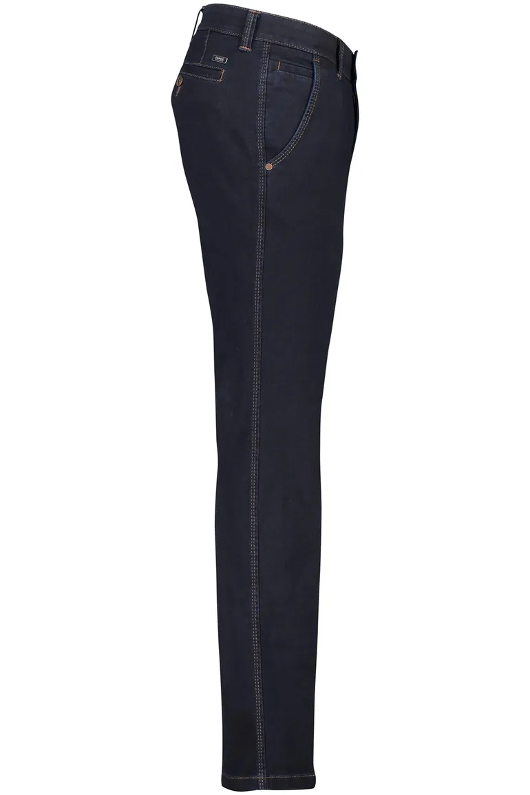 katoenen Eurex broek effen donkerblauw normale fit