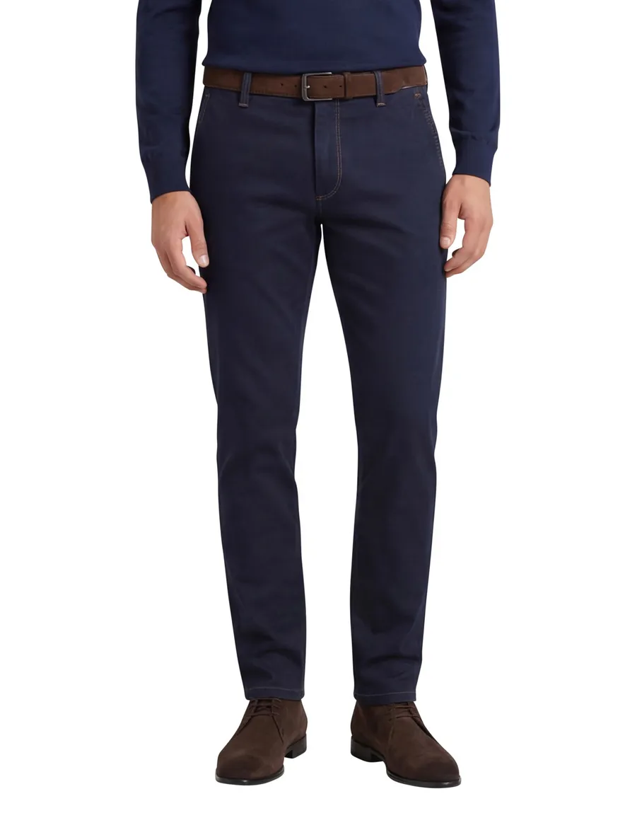 katoenen broek Eurex donkerblauw effen katoen, stretch