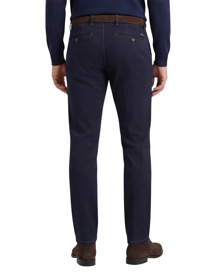 katoenen broek Eurex donkerblauw effen katoen, stretch