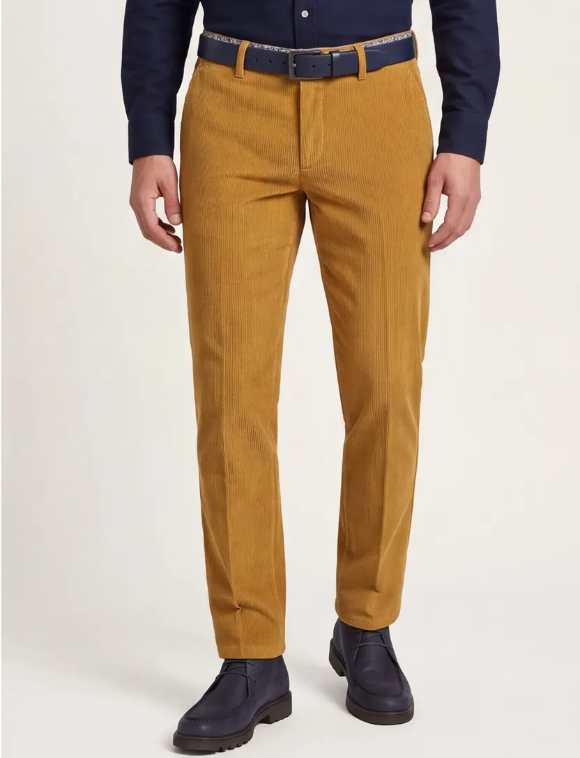 pantalon Eurex corduroy okergeel ribstof katoen