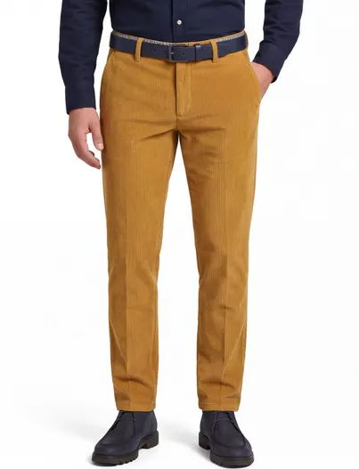 Eurex pantalon Eurex corduroy okergeel ribstof katoen