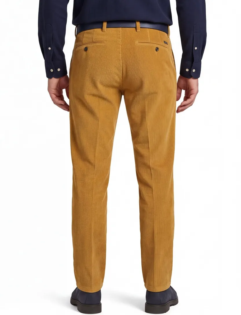 pantalon Eurex corduroy okergeel ribstof katoen