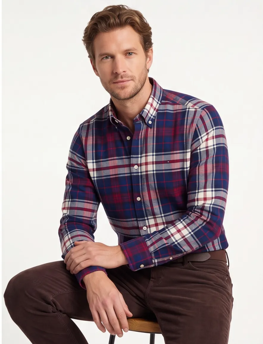 Tommy Hilfiger overhemd rood wit blauw flanel Big & Tall