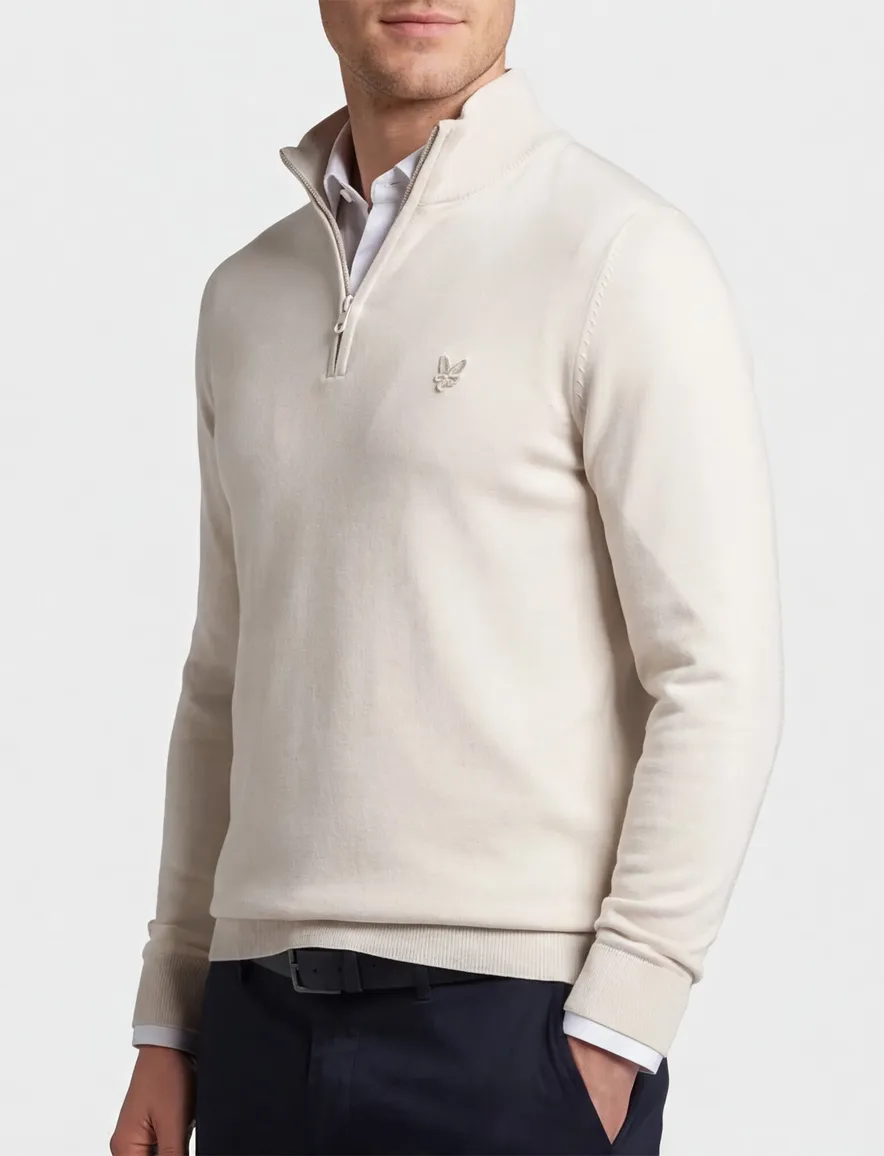 Lyle & Scott half zip trui beige