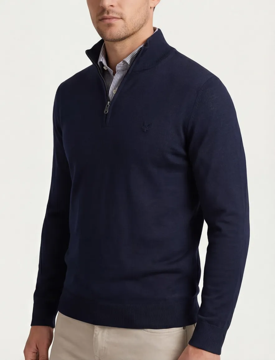 Lyle & Scott trui half zip donkerblauw