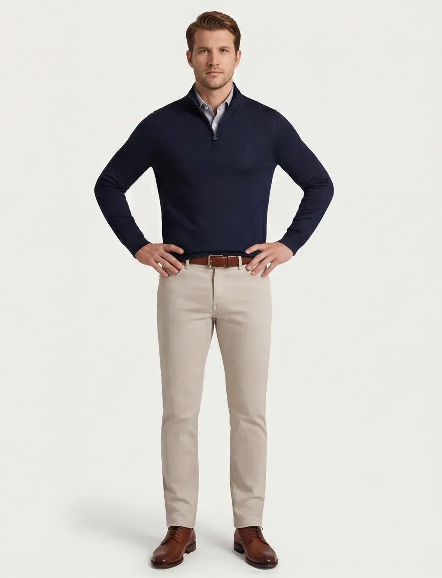 Lyle & Scott trui half zip effen donkerblauw slim fit