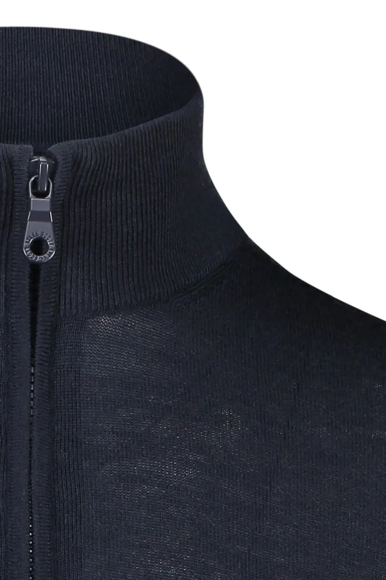 Lyle & Scott trui half zip effen donkerblauw slim fit