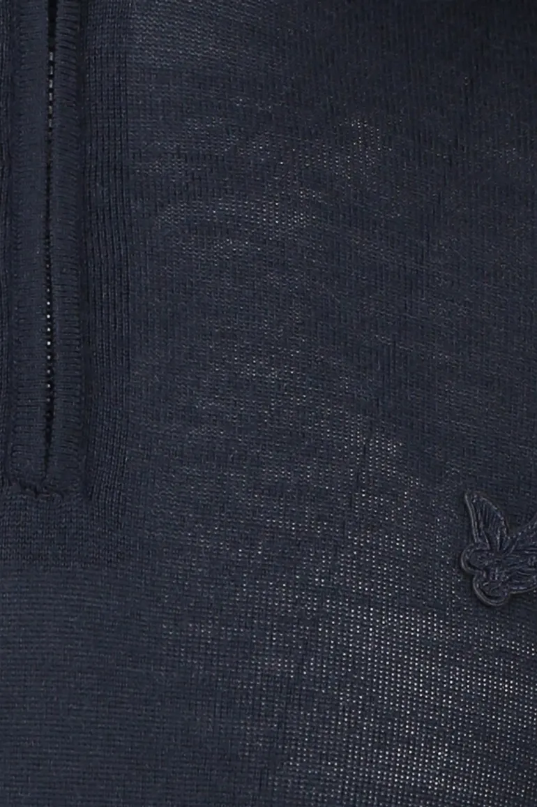 Lyle & Scott trui half zip effen donkerblauw slim fit