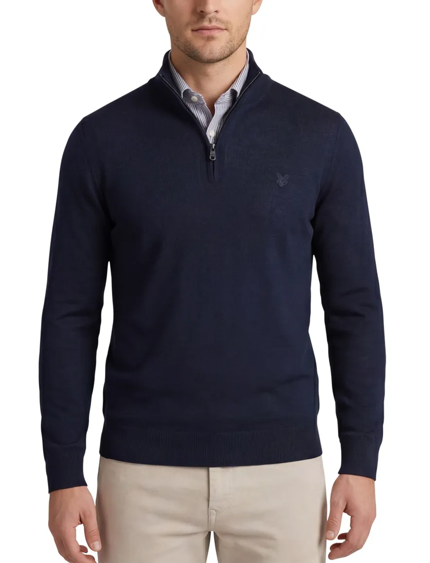 Lyle & Scott trui half zip effen donkerblauw slim fit