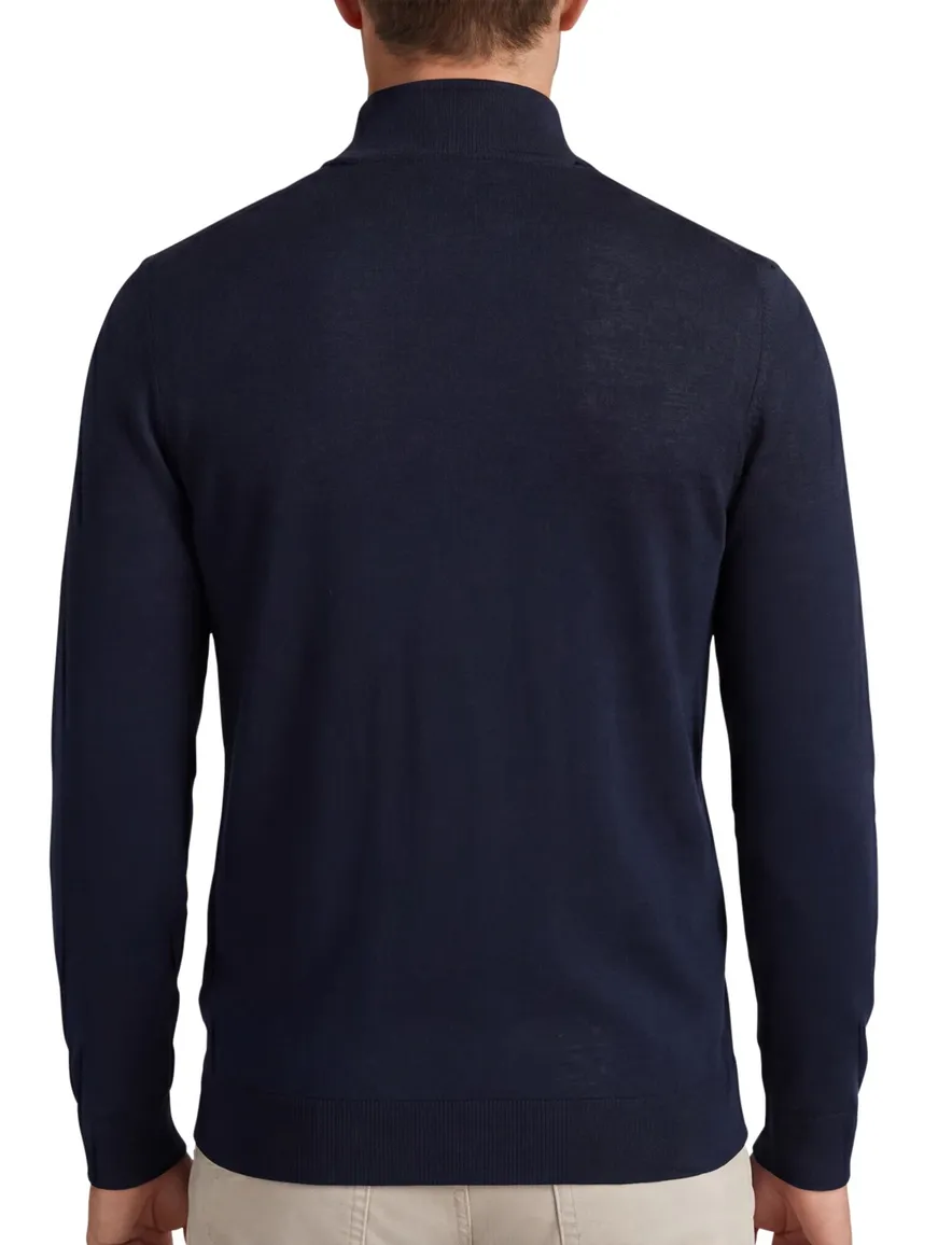 Lyle & Scott trui half zip effen donkerblauw slim fit