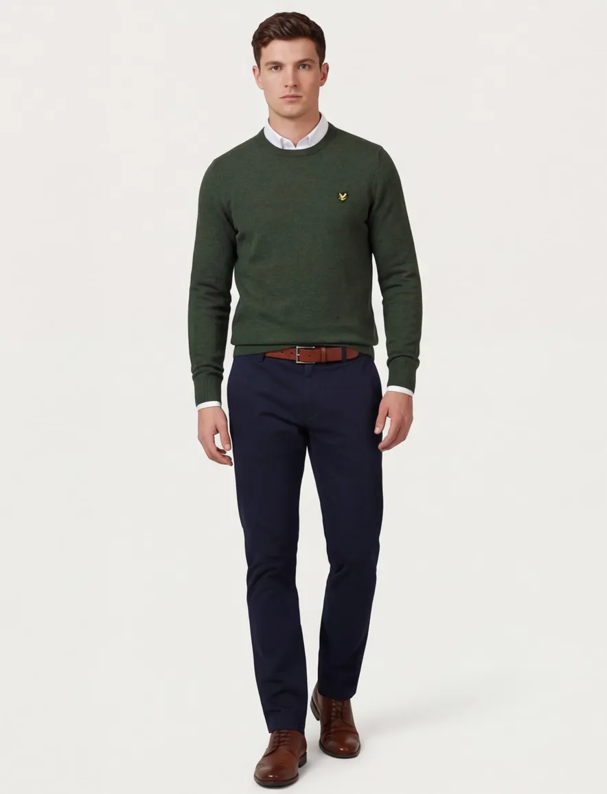 Lyle & Scott trui groen gemeleerd lamswol