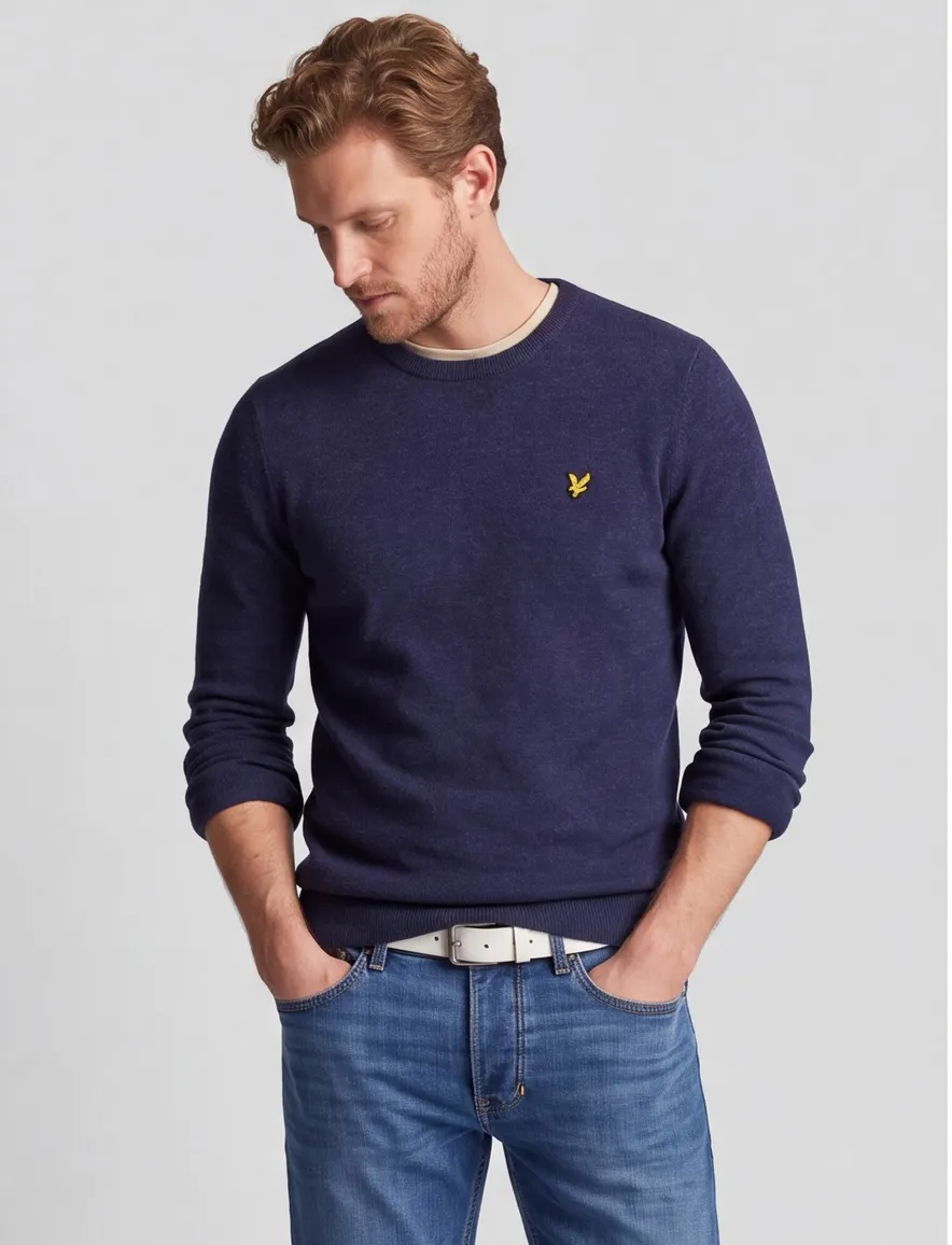 Lyle & Scott trui donkerblauw gemeleerd slim fit