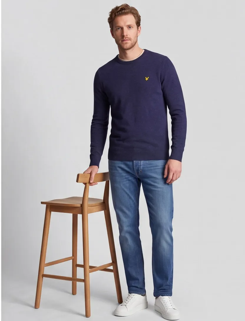 Lyle & Scott trui donkerblauw gemeleerd lamswol