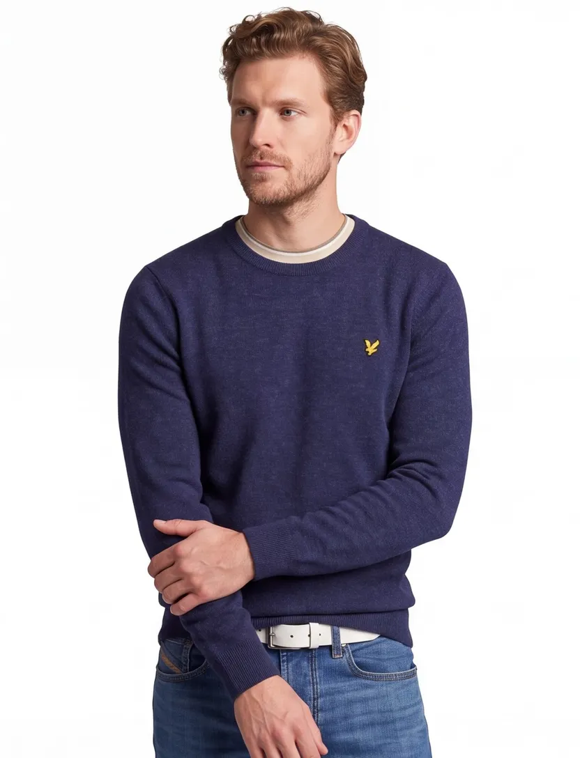 Lyle & Scott trui donkerblauw gemeleerd lamswol