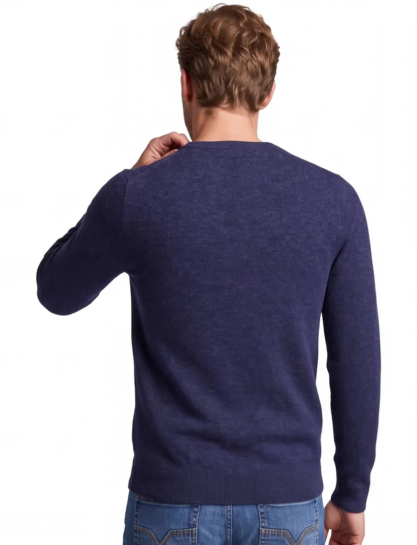 Lyle & Scott trui donkerblauw gemeleerd lamswol