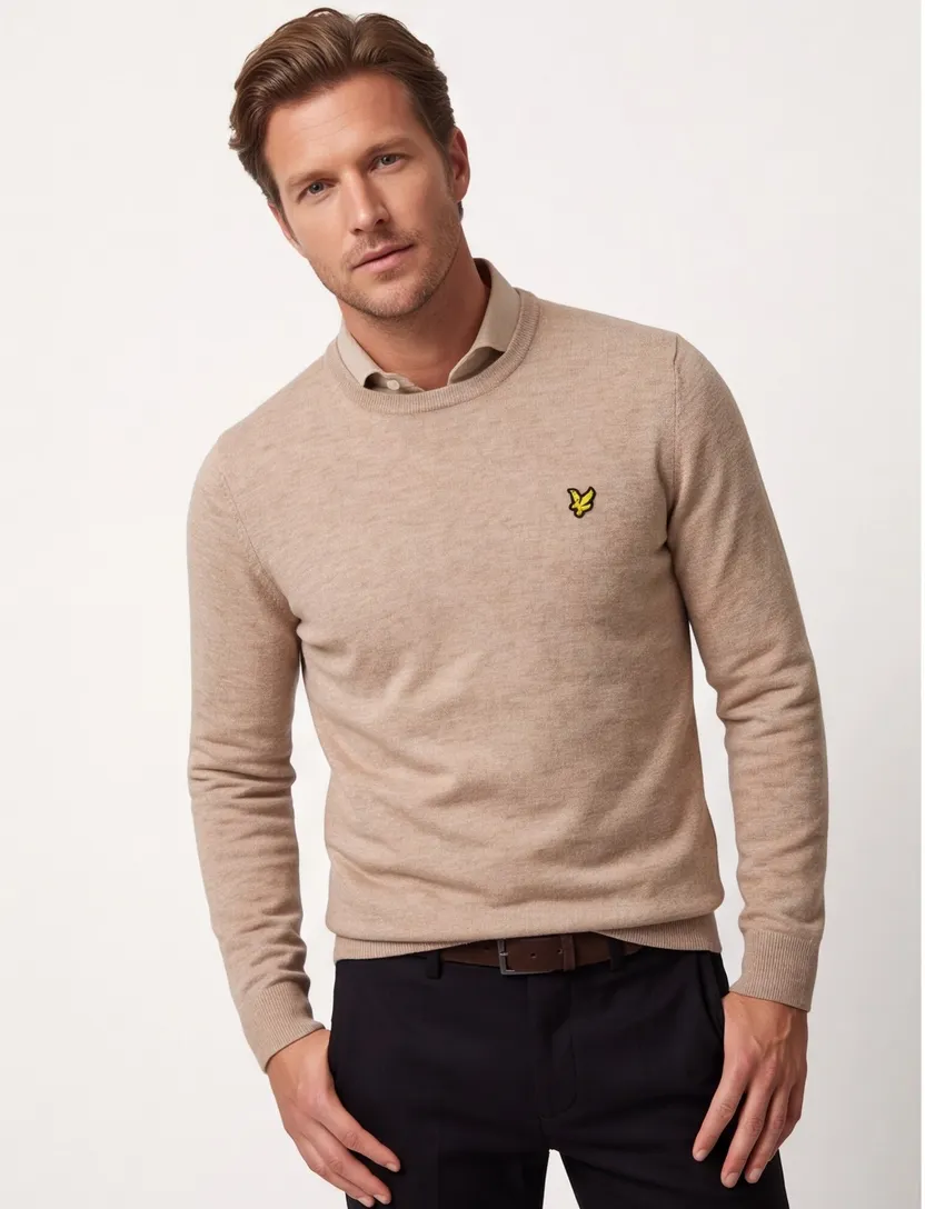 trui Lyle & Scott bruin gemêleerd lamswol