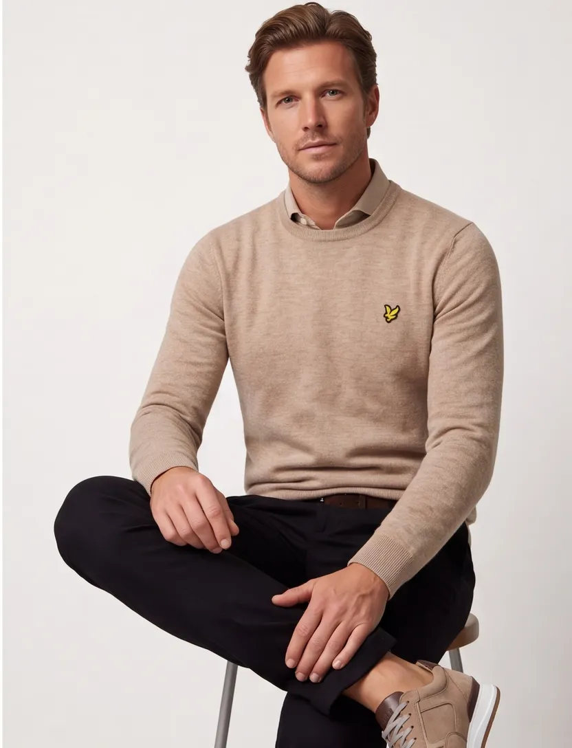 trui Lyle & Scott bruin gemêleerd lamswol