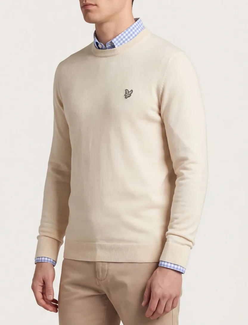slim fit trui Lyle & Scott effen beige merinowol