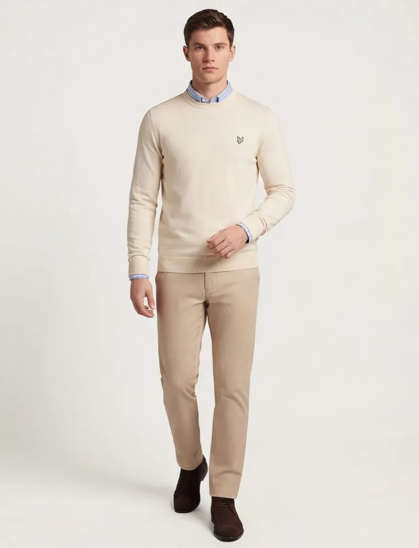 slim fit trui Lyle & Scott effen beige merinowol