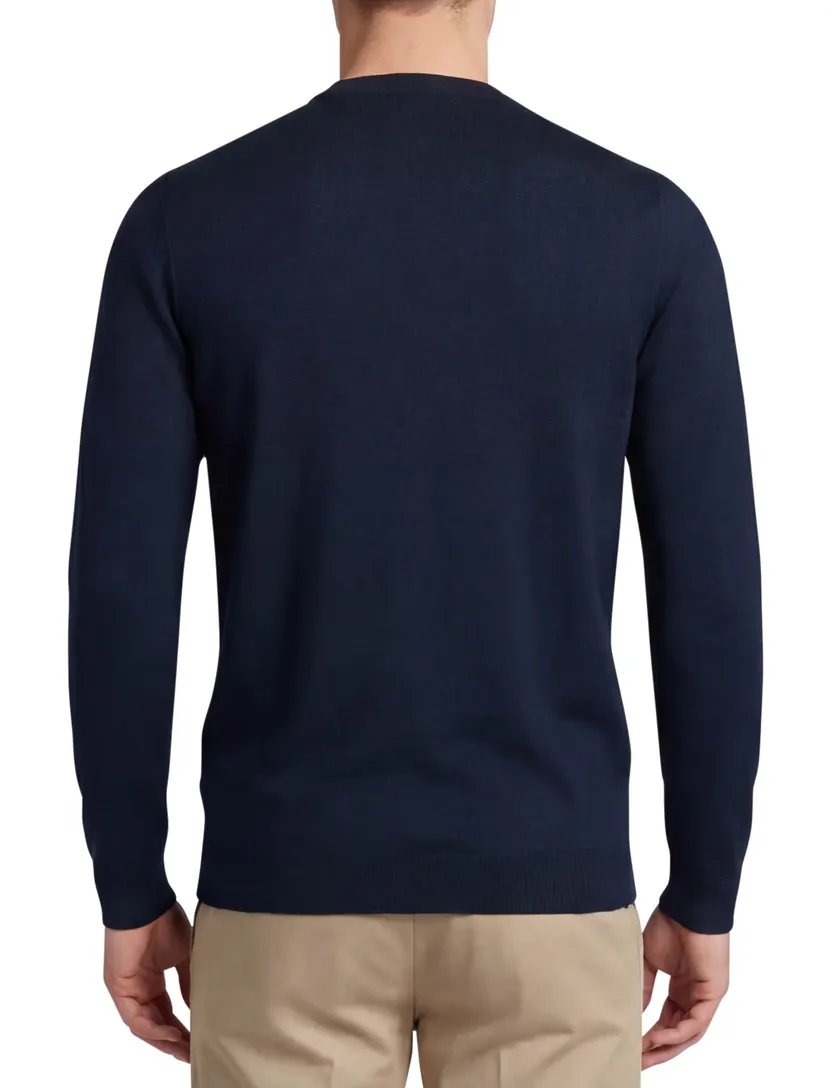 trui Lyle & Scott donkerblauw slim fit merinowol