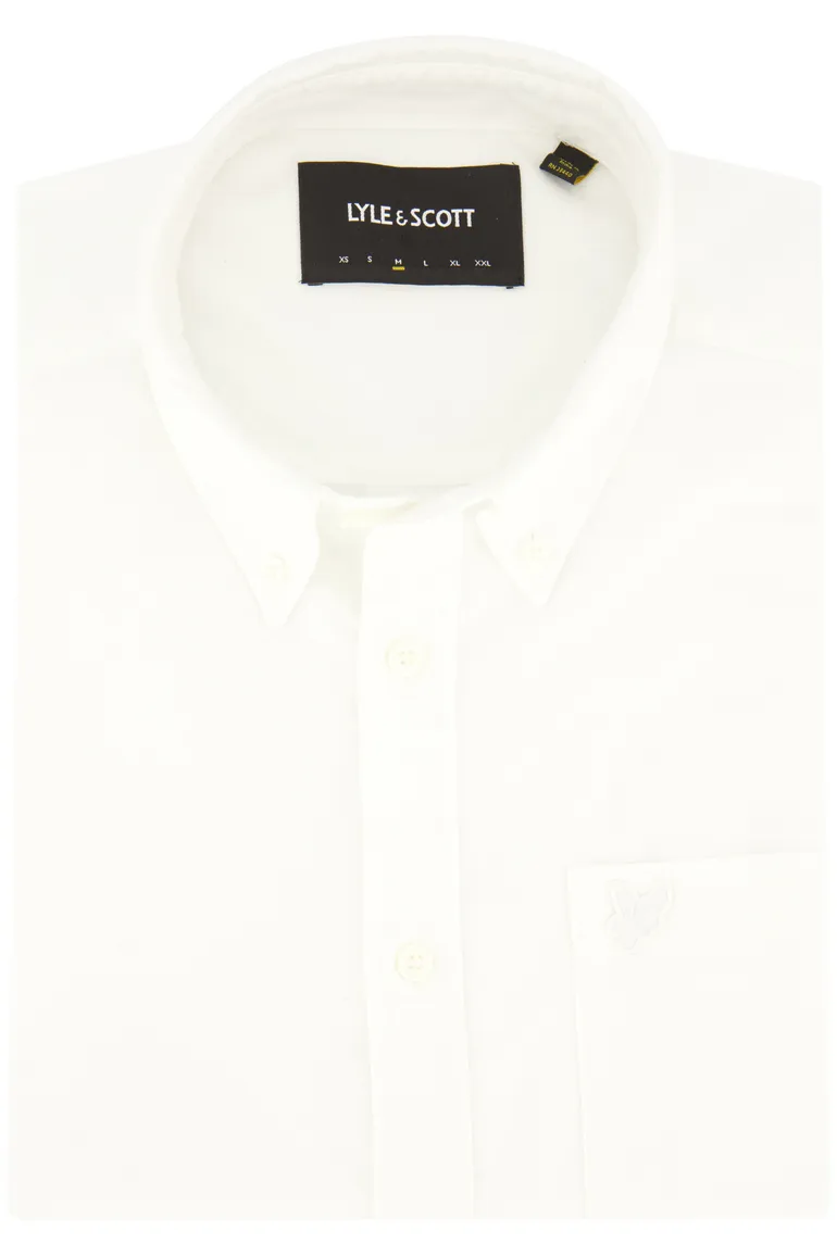 Lyle & Scott overhemd button-down wit effen Oxford katoen