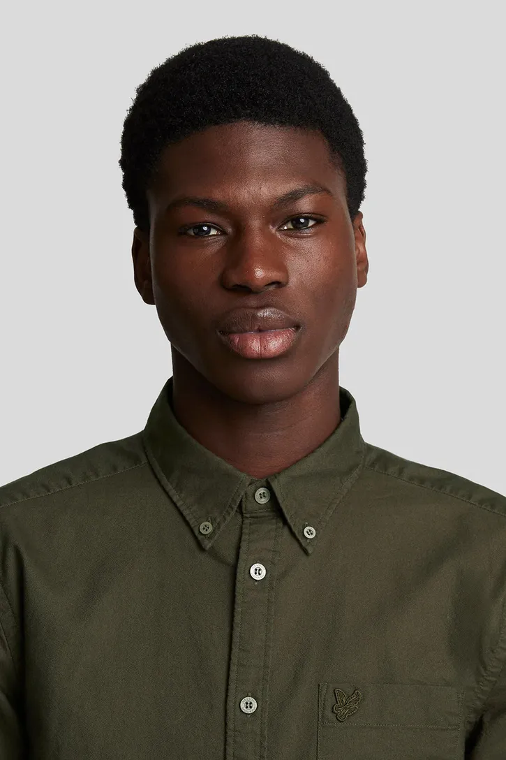 Lyle & Scott overhemd button-down bruin effen Oxford