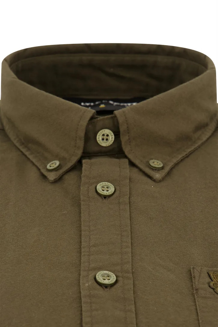 Lyle & Scott overhemd button-down bruin effen Oxford